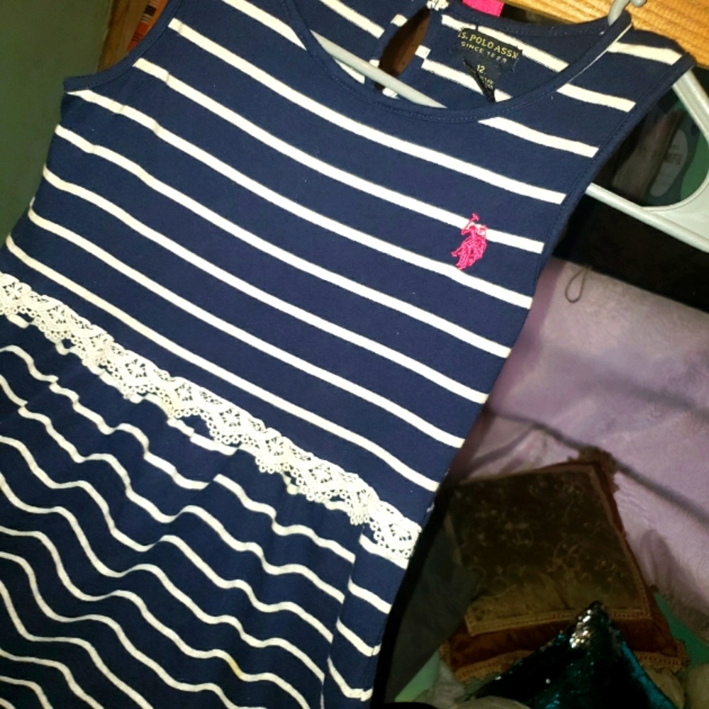 GIRLS SZ 12 POLO NAVY STRIPED DRESS